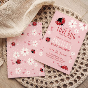 Editable Love Bug Baby Shower Invitation - Pink Lady Bug Themed Digital Corjl Template Printable  5" x7"