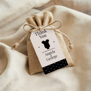Editable Black and White Hearts Baby Shower Gift Tags - Personalised Black and White Digital Corjl Template Printable