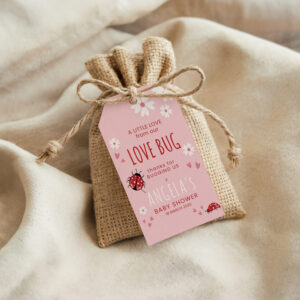 Editable Love Bug Baby Shower Gift Tags - Pink Lady Bug Themed Digital Corjl Template Printable