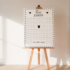 Personalised Baby Shower Guest Book Signable Poster, Black & White Tiny Hearts, A1 Wall Decor Digital Download