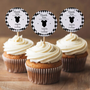 Editable Black and White Hearts Baby Shower Round Gift Tags - Personalised Round Tags Template