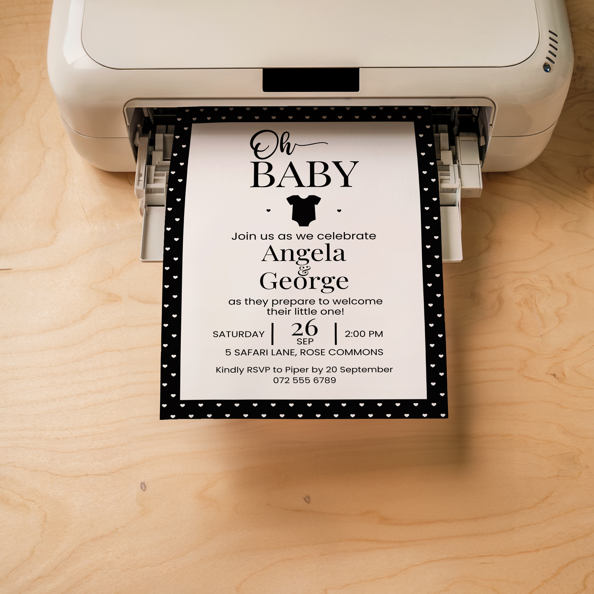 Editable Black and White Hearts Baby Shower Invitation - Black and White Gender Neutral Digital Corjl Template Printable 5" x7" - Image 4