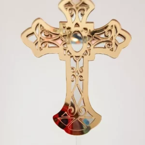 Filigree Cross - Silver and Gold Layered Cake Topper