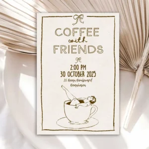 Quirky coffee date invite hand-drawn Coffee with Friends printable evite | Caffeine humour 5 x7 " Customisable in Corjl