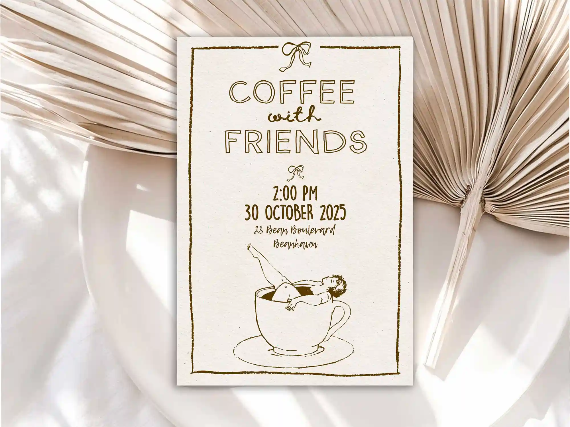 Quirky coffee date invite hand-drawn Coffee with Friends printable evite | Caffeine humour 5 x7 " Customisable in Corjl